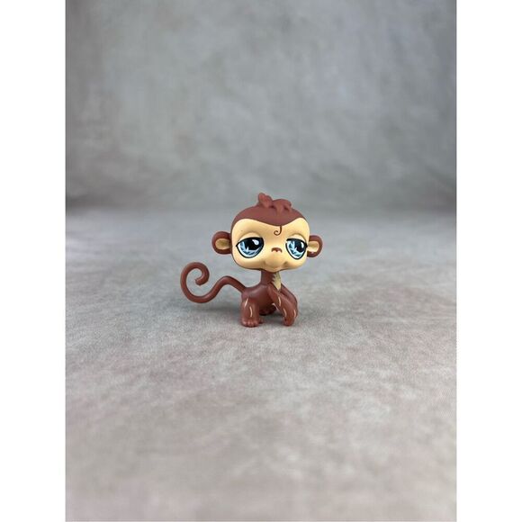 Littlest Pet Shop LPS Brown Monkey with Blue Teardrop Eyes 485 - Picture 1 of 6